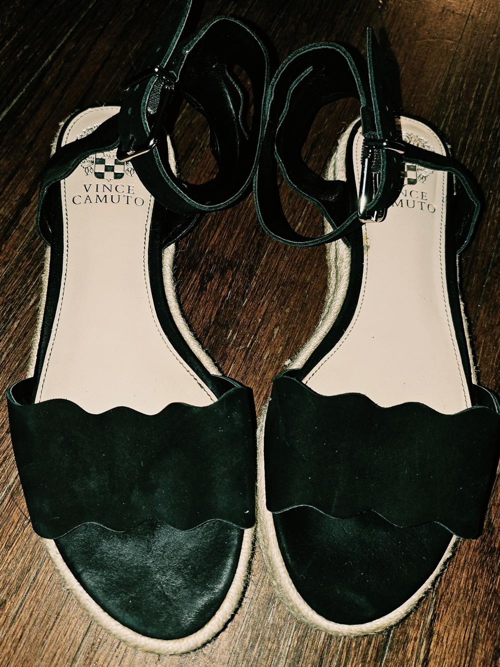 Vince Camuto Black Scalloped Espadrille Ankle-Strap Sandals